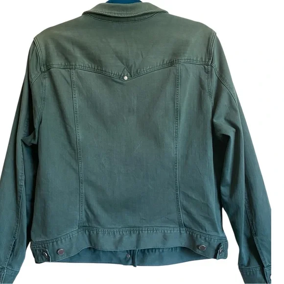 Liverpool Shale Green Denim Button Front Pocket Jean Hip Length Jacet - Picture 3 of 8